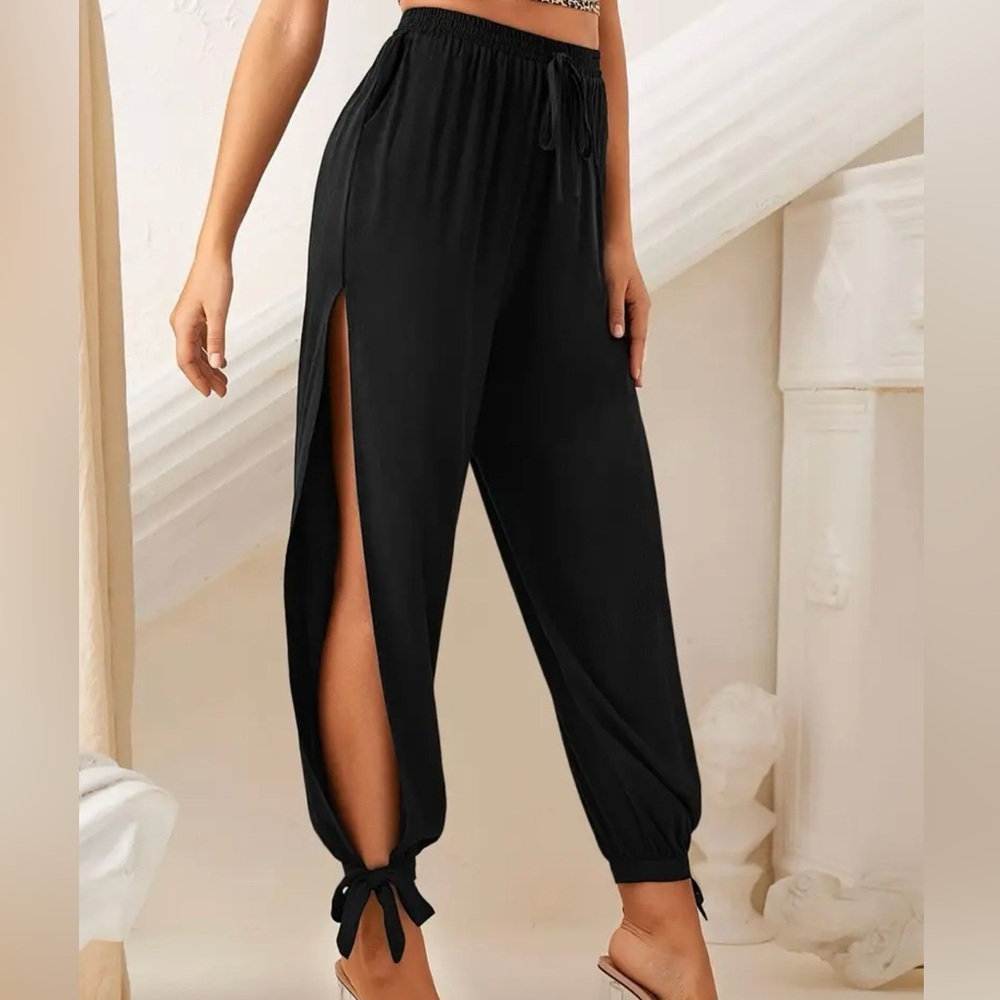 Women's Black High-Slit Pants